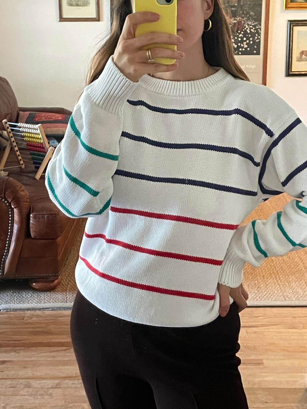 Vintage Cotton Multicolor Stripe Crew Neck Sweater